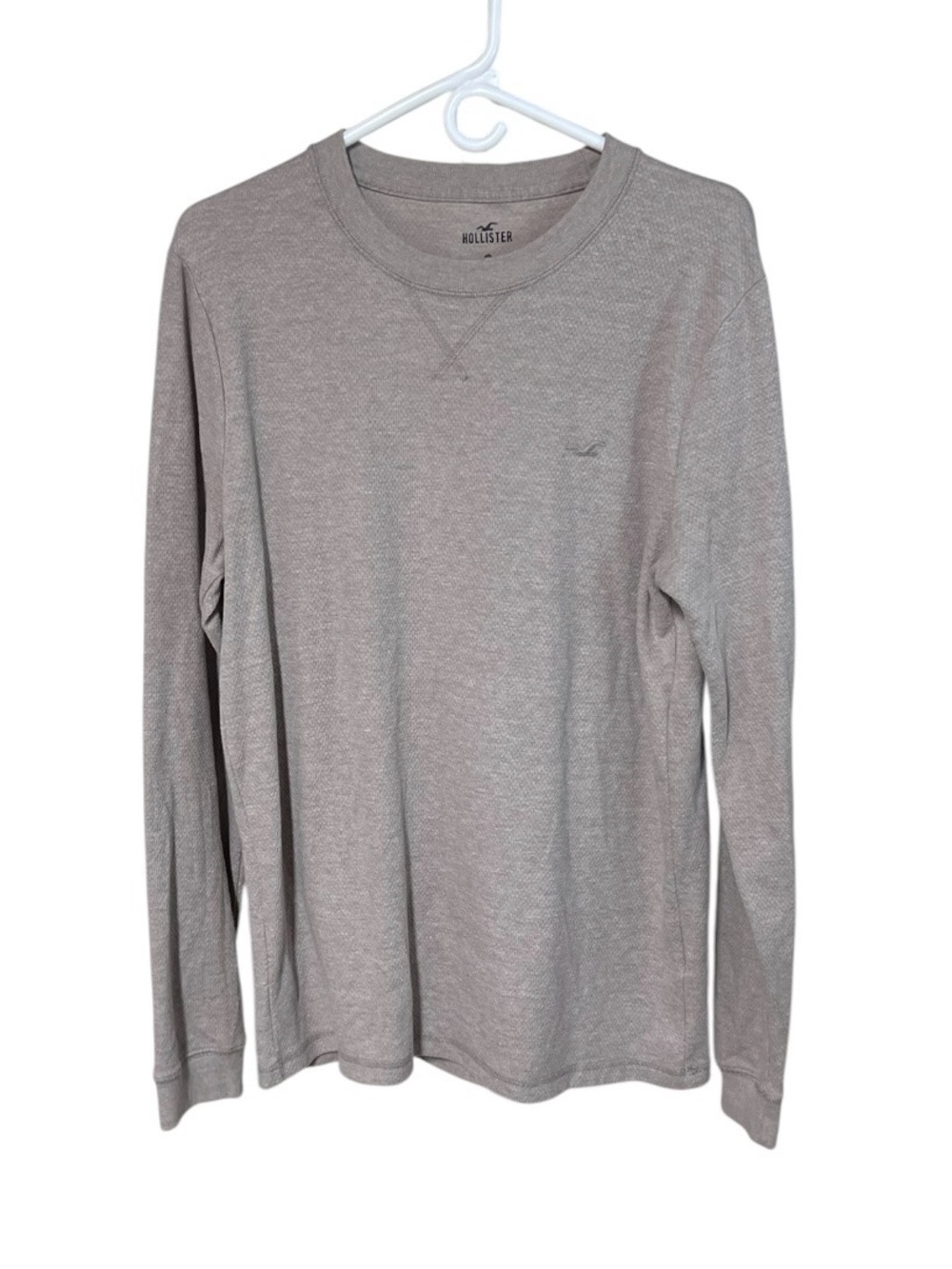 Hollister Men’s Large Soft Stretch Beige Waffle Knit Thermal Crew Neck Shirt